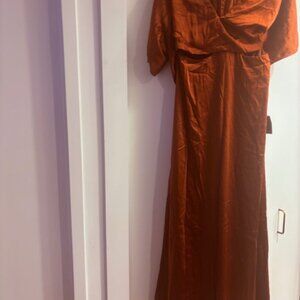 Lulus Flirt For Fun Rust Brown Tie-front Two-piece Wide-leg Jumpsuit - Size XL